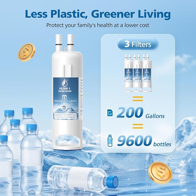 EDR1RXD1 Water Filter Compatible with Filter 1, for EDR1RXD1, W10295370, EDR1RXD1B, WHR1RXD1, KAD1RXD1, P4RFKB2, 46-9930, 46-9081, Every 6 Months Value, NSF Certified, 3 Pack