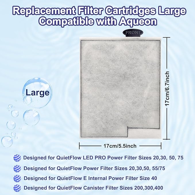 10 Pack Replacement Filter Cartridges Large for Aqueon,Large Filter Compatible with Aqueon QuietFlow Power LED PRO & Power Filter&E Internal Size 40 Canister