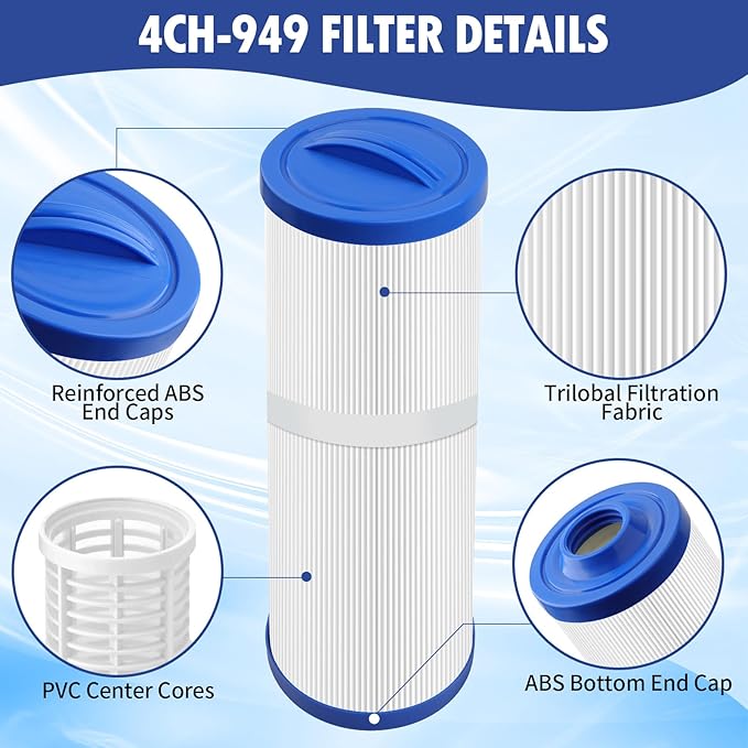 1-Pack 4CH-949 Spa Filter Replacements Compatible with Pleatco PWW50L, Cal Spa FIL50-5D13H15FCT-3, Filbur FC-0172, SD-01143, 817-4050, Waterway Teleweir 50, Rising Dragon 50, Hot Tubs Filter Cartridge