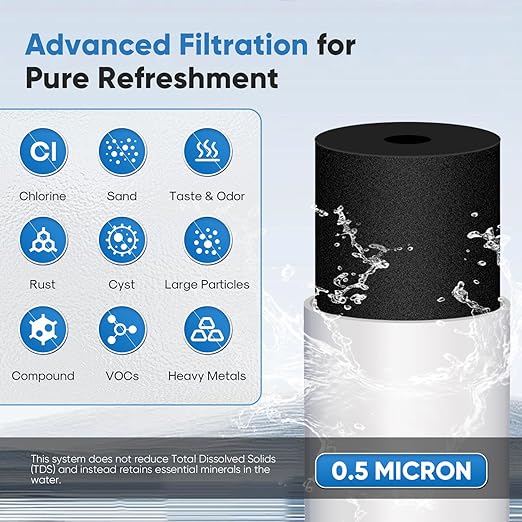 PUREPLUS Under Sink Water Filter, 22000 Gallons, 99.99% Chlorine Reduction, NSF/ANSI 42 Certified,Removes Heavy Metals,Chlorine, Direct Connect Under Counter Water Filtration System