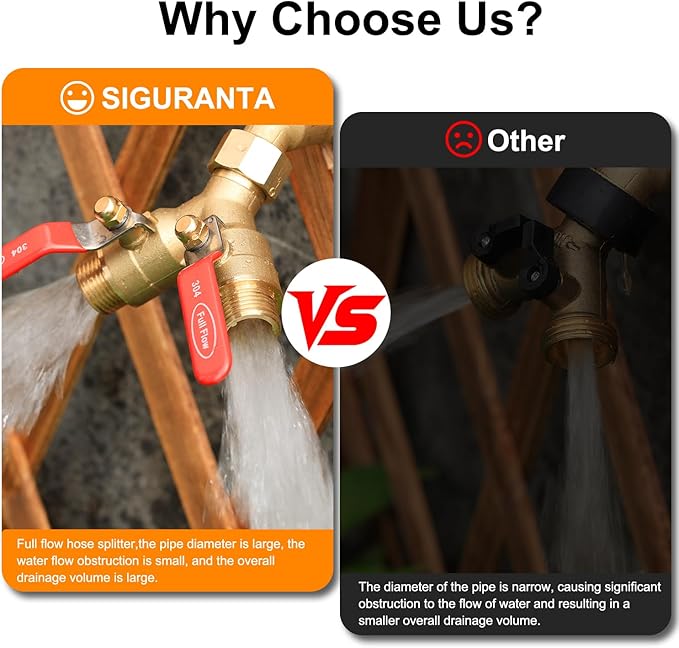 Garden hose splitter, full-flow, heavy-duty brass 2-way high flow, outdoor faucet Y-valve closure diverter connector, garden hose high-flow diverter adapter. (2-Way Full Flow 1PCS)