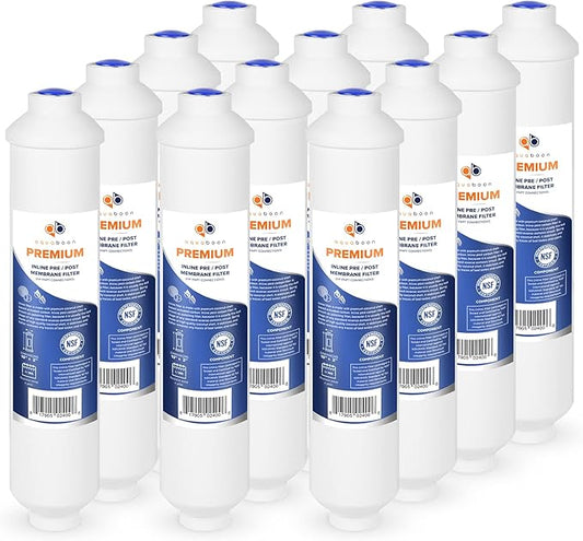 Aquaboon T33 Inline Carbon Filter - 1/4 Inline Water Filter for Refrigerator T33 Inline Ro Post/Granular Activated Carbon (GAC) Polishing Water Filter Cartridge for Reverse Osmosis System 12-Pack