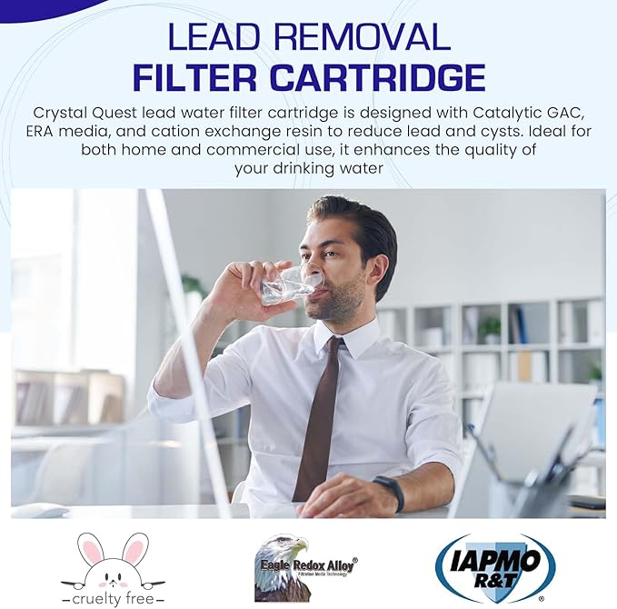 Crystal Quest Lead Water Filter Cartridge – Advanced Lead & Cyst Filtration, Durable PP Build, Steady Flow, Easy Installation, Long-Lasting Use, Fit for Crystal Quest Systems - 4-5/8" x 9-3/4"