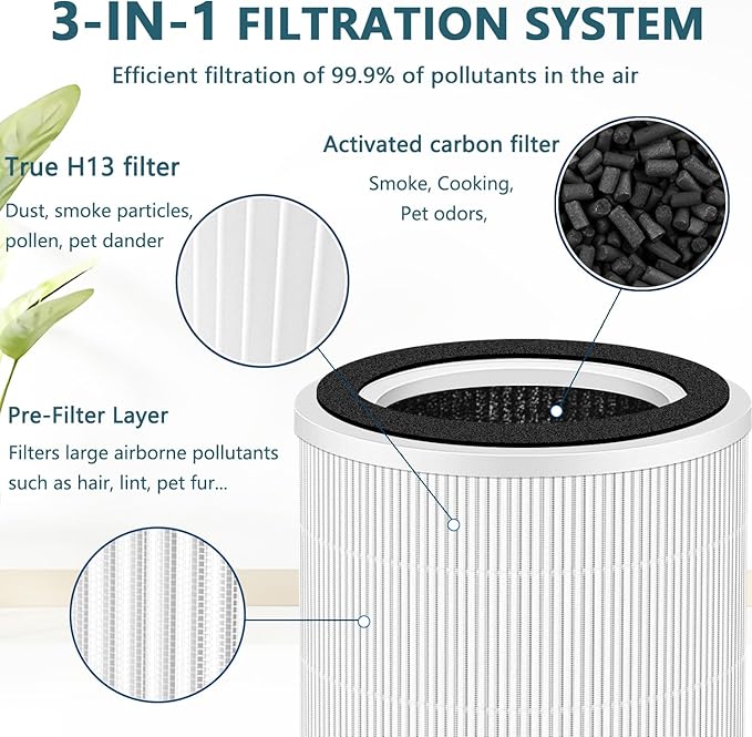 2Pcs Replacement Filter Compatible With ECOSELF HAP604 Air Purifiers, 3-In-1 Air Filter, H13 Efficiency Activated Carbon Filtration Hepa,