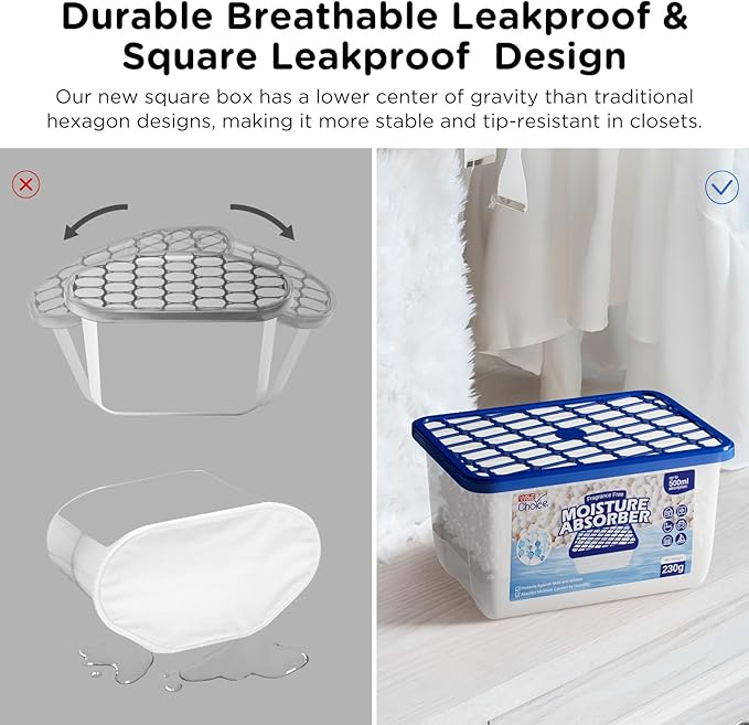 W&E Choice Moisture Absorbers, Portable Humidity Absorber Boxes for Your Bathroom, Closet & Car, Dehumidifier with Fragrance Free, 12 Pack