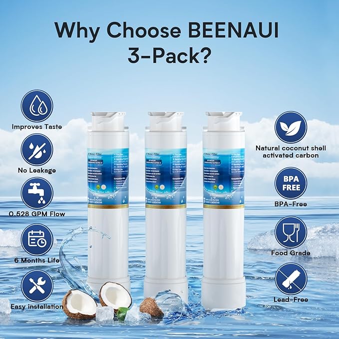 Water Filter Replacement, Compatible with EPTWFU01 and Pure Source Ultra II, EWF02, EPTWFU01C, 4562222, 012505454226, 807946701, Advanced Filtration Technology, Long Life Span, 3 Pack