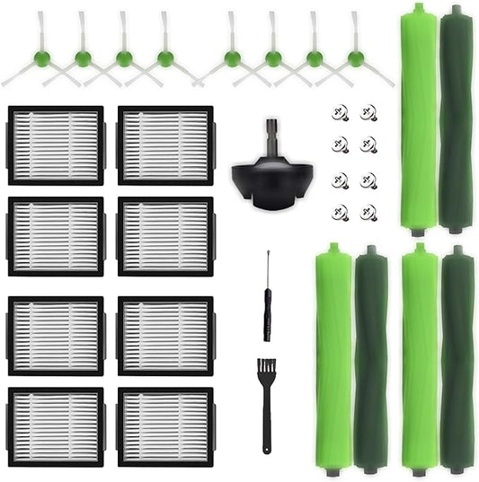 Replacement Parts accessories for Roomba i1+ i7 i7+ i3+ i4+ i6+ i8+/PlusJ7+ E5 E6 E7 I E& J Series Vacuum,3 set Roller Brushes,8 Filters, 8 Side Brushes,1 Caster Wheel (Plastic)
