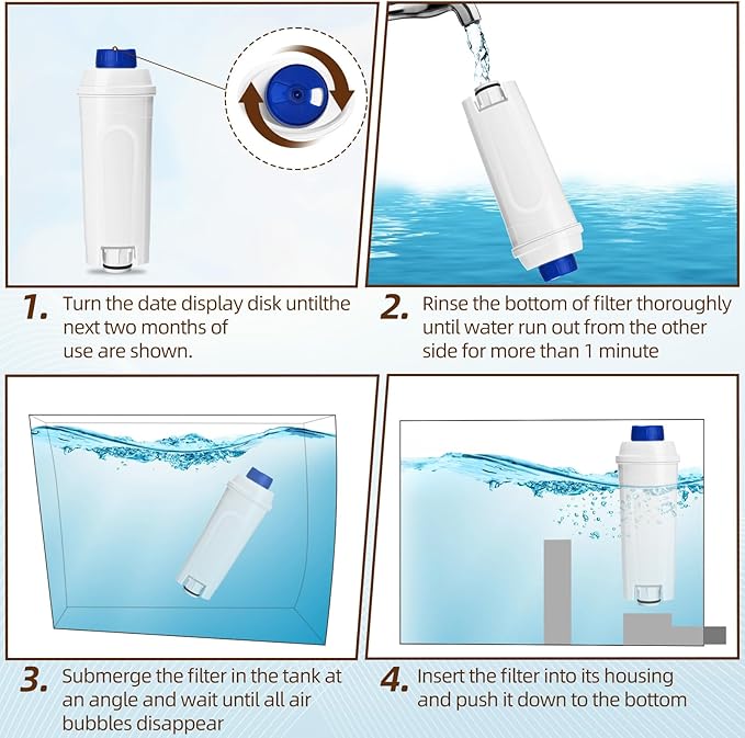 Coffee Machine Water Filter Compatible with Delonghi Filter DLSC002,ECAM, ESAM, ETAM, BCO, EC, EC680, EC800,Coffee Machine Filter Cartrige Replacement with Activated Carbon (2 PACK)