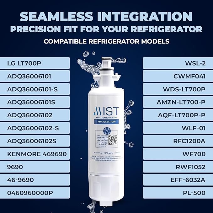 Mist Fresh LT120F Refrigerator Air Filter Replacement and ADQ36006101 Water Filter Replacement for LG, ADQ36006102, Kenmore Elite 9690, 46-9690, 469690, RFC 1200A, FML-3, (3 & 3 Pack bundle)