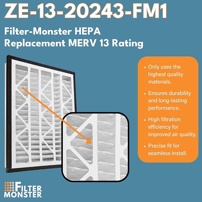 Filter-Monster - Replacement MERV 13 HEPA Filter Bundle - Compatible with Zephyr VGF Series 20x24x3 Whole Home Return Air Grille Filter, 2 Filter Replacement Bundle