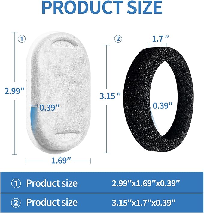 18 Pack Cat Water Fountain Filters for 108oz/3.2L & 67oz/2L Stainless Steel, Cat Fountain Filter Replacement(18 Filters & 18 Sponges)