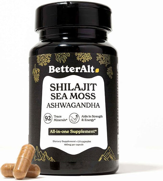 Shilajit All in One Capsule with Sea Moss, Ashwagandha, Safed Musli| All Benefits in one Capsule| Boost Stamina & Energy| 60 Servings, 120 Capsules