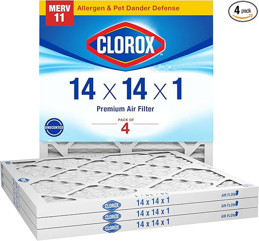 Clorox Air Filters 14x14x1 Furnace Filter, MERV 11 Pleated HVAC AC Furnace Air Filters, MPR 1000 & FPR 7 – Pack of 4