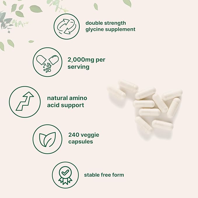 Micro Ingredients Glycine 2,000mg Per Serving, 240 Veggie Capsules | Free Form | Double Strength Amino Acids | Restful Sleep and Neurotransmitter Support Supplements | Non-GMO, Gluten Free