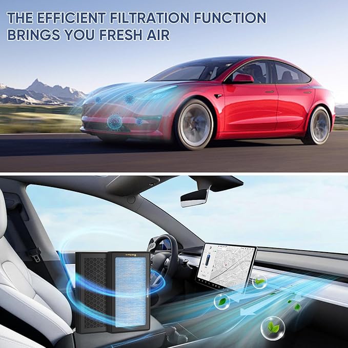 Tesla Model 3 Model Y Cabin Air Filter, 2 Pack H13 HEPA Filter with Premium Activated Carbon, 4-Stage Filtrtion Structure (2016-2025)