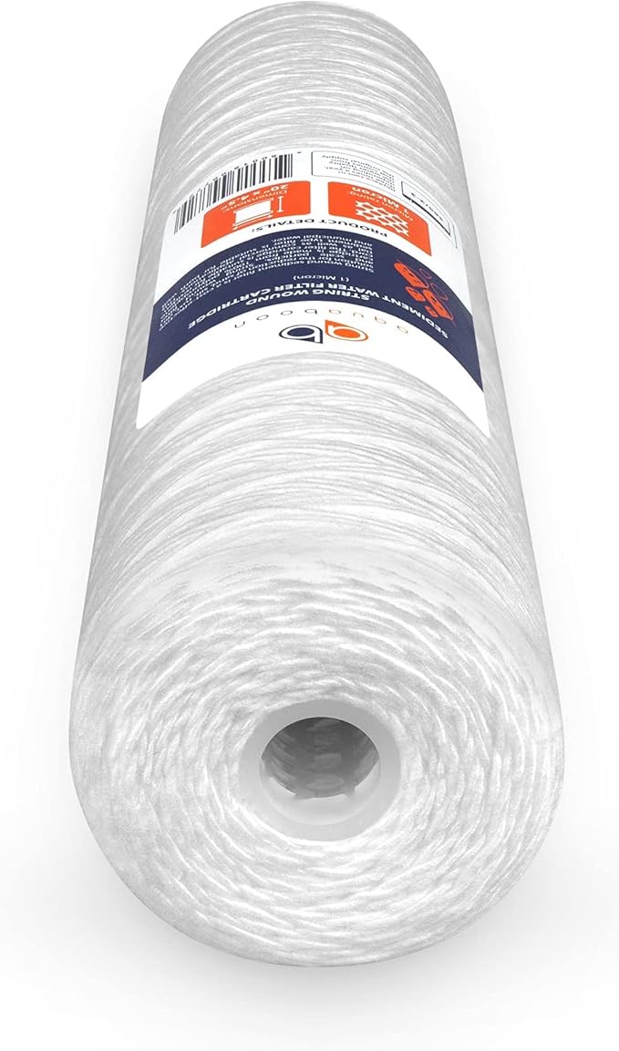 Aquaboon 1 Micron Whole House 20" x 4.5" String Wound Water Filter Replacement Cartridge for Well Water Compatible with SWC-25-2005, P5-20, 10-Pack