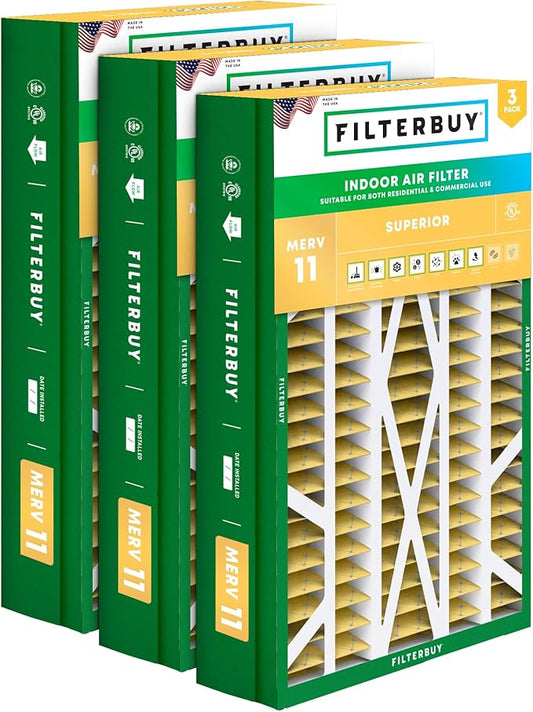 Filterbuy 14.5x27x5 Air Filter MERV 11 (MPR 1200) Allergen Defense (3-Pack), Pleated HVAC AC Furnace Filters for Trane, American Standard, Honeywell, & Accumulair (Actual Size: 14.06 x 26.13 x 4.97)