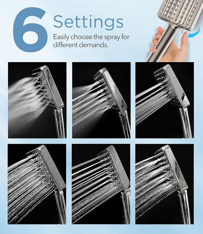 Filtered Shower Head - 6 Modes High Pressure Handheld Shower Head with Filter Mineral Beads, Detachable Handheld Showerhead Set with Stainless Steel Hose and Shower Arm Bracket (Brushed Nickel)