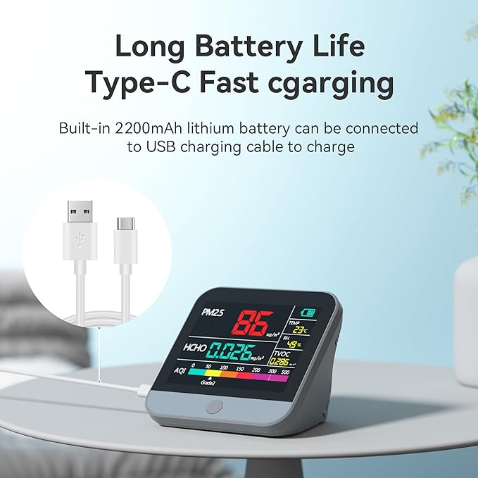 13 in 1 Air Quality Tester for Home, Indoor Air Quality Monitor, with PM1/PM2.5/PM10/Particle Counter/AQI/Humidity/TVOC/Temperature/Formaldehyde, Portable Air Quality Sensor