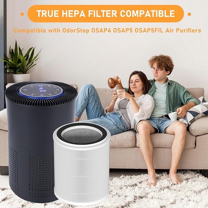 OSAP5FIL True HEPA Filters Replacement Compatible with OdorStop OSAP4 OSAP5 OSAP5FIL Air Cleaner Purifiers, Multi-Stage Filtration with Activated carbon Air Clean Dust VOCs Odor, 2 Pack