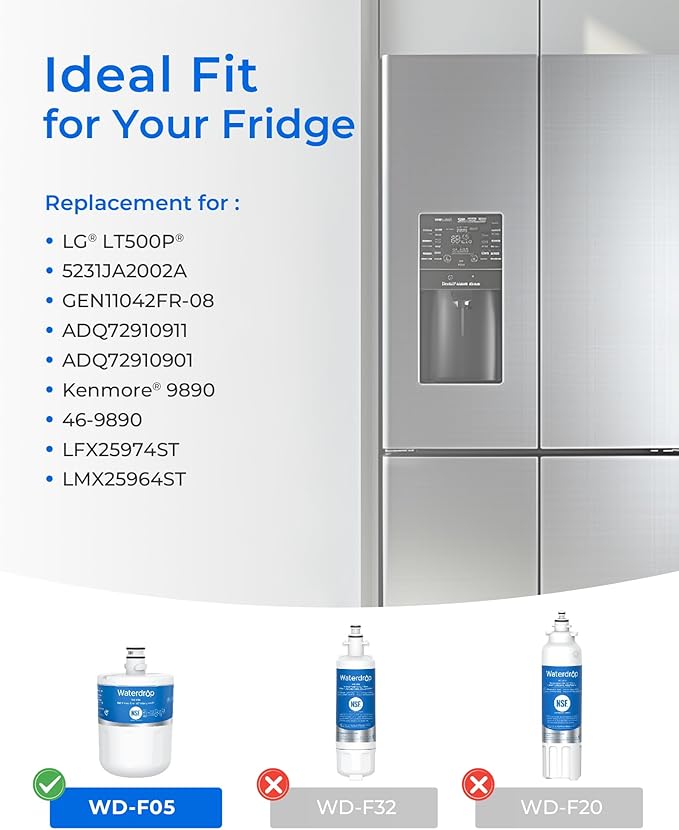 Waterdrop 5231JA2002A Refrigerator Water Filter, Replacement for LG®LT500P®, GEN11042FR-08, ADQ72910911, ADQ72910901, Kenmore 9890, 46-9890, LFX25974ST, LMX25964ST, 3 Pack, Package May Vary