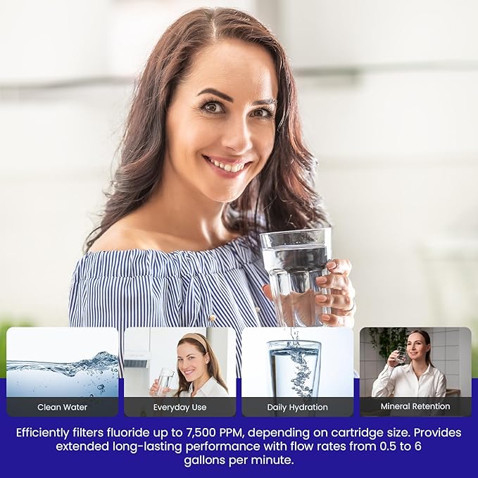 Crystal Quest Smart + Calcium GAC Fluoride Reduction Water Filter Cartridge - 1 Micron - Coconut Shell GAC - Eagle Redox Alloy - Reduces Fluoride & Contaminants - 4-5/8" x 20"