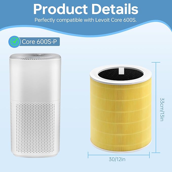 2 Pack Core 600S-RF Replacement Filter for Levoit Core 600s, 3-In-1 Filter& Activated Carbon Filter, 5.54 lbs