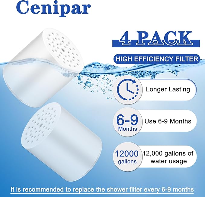 20 Stage Shower Filter Replacement Shower Cartridge Filter with Vitamin C, Shower Head Replacement Filter for Hard Water 4 Pack by Cenipar