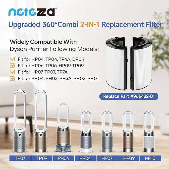 TP07 Replacement Filter Fit For Dyson TP07 TP10 TP06 HP06 TP04 HP04 PH02 PH01 PH03 PH04 HP09 TP09 HP07 HP10 Air Purifier, 360° Combi Glass Efficient and Activated Carbon Filter