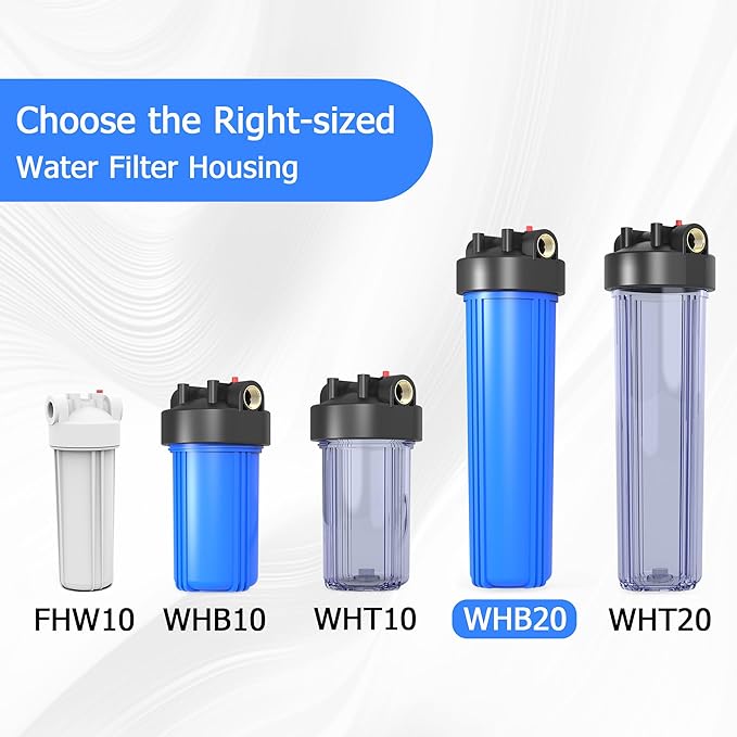 WHB20 Whole House Water Filter Housing, Fit 20"x4.5" Sediment etc Filters for Well and City Water, Big Filter Blue Pre-Filtration System for Home, 1" NPT Port, Pressure Release