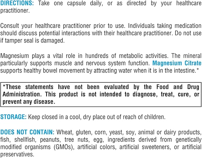 XYMOGEN Magnesium Citrate Capsules - Vegan Magnesium Supplement for Women + Men - Regularity, Muscle, Bone + Heart Health Supplements (120 Capsules)