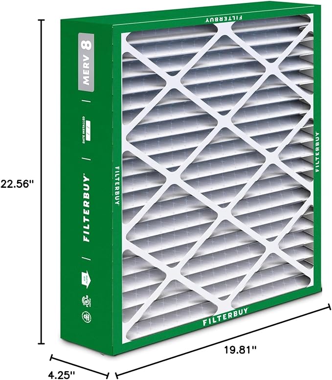 Filterbuy 20x23x5 Air Filter MERV 8 (MPR 700) Dust Defense (4-Pack), Pleated HVAC AC Furnace Filters for Bryant, Carrier, BDP, Day & Night, and Payne (Actual Size: 19.81 x 22.56 x 4.25)