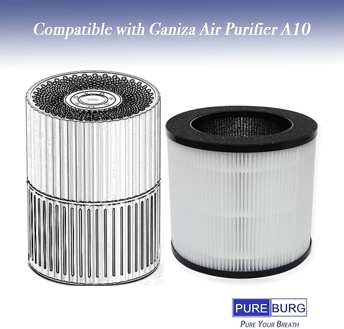 PUREBURG Replacement True HEPA Filters Compatible with Ganiza A10 Air Purifier,2-Pack H13 4-Stage Filtration Activated Carbon 2-in-1