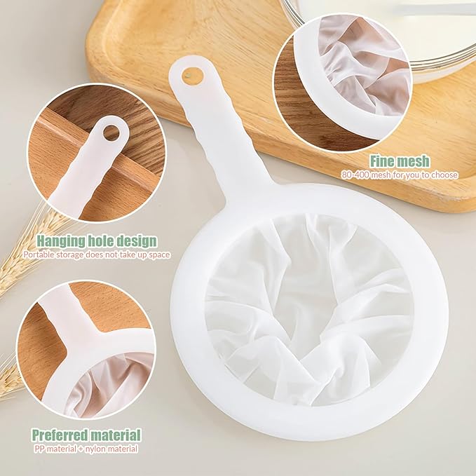 2 Pack Fine Nylon Mesh Strainer,Reusable Mesh Filter Bags for Filter NutMilk, Coffee, Milk, Butter, Juices and Fresh Cheese (200 Mesh)