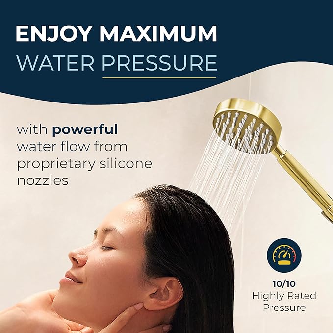 HammerHead Showers® Solid Metal LOW FLOW Handheld Shower Head with Hose and Brass Holder - BRUSHED GOLD – Water Saving 1.75 GPM Detachable Shower Head - Adjustable Shower Wand Bracket & 6ft Hose