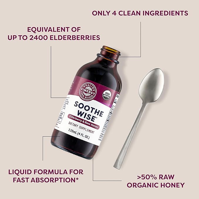 Vimergy Soothe Wise* – Fast-Absorbing Immune Support with Elderberry Syrup and Raw, Organic Honey – Coats and soothes Respiratory tissues – USDA Certified Organic, Vegan, Paleo-Friendly, Gluten-Free.