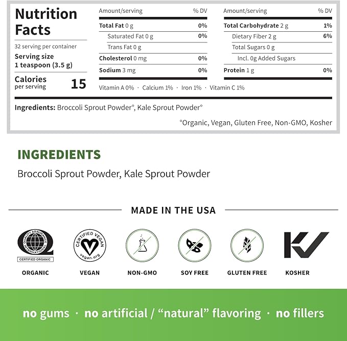 Sprout Living Broccoli and Kale Organic Sprout Mix, Freeze Dried Superfood Greens Powder, 100% Pure, Vegan, Non-GMO, Gluten Free (4 ounces, 32 servings)