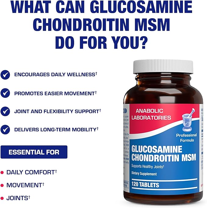 High Absorption Glucosamine Chondroitin MSM - Clinical Formula Bone Joint Tendon and Ligament Supplement with MSM Glucosamine Chondroitin - Non-GMO Gluten Free & Made in The USA - 120 Servings