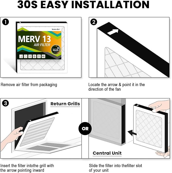 12x12x1 Air Filter MERV 13 (4-Pack), HVAC/Furnace AC Filter Replacement, Dust Defense–Comparable with MPR 1500-1900 & FPR 10 (Actual 11.75x11.75x0.75)
