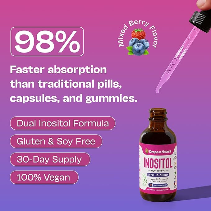 Inositol Liquid Drops Supplement – D Chiro and Myo Inositol Supplement for Women – Vegan, GMO-Free, Easy Liquid Dose – Supports Balance, Clarity, Cellular Health & General Wellness (Mixed Berry, 60mL)