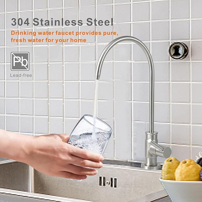 Drinking Water Faucet Brushed Nickel, Wellup Reverse Osmosis Faucets for Non Air Gap RO Water Filtration System, Leadless Stainless Steel Kitchen Water Filter RO Faucet for Kitchen Bar Sink