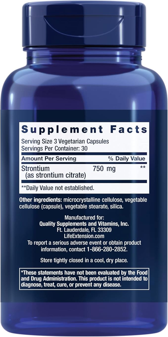Life Extension Strontium Caps, Trace Mineral for Advanced Bone Health Support, Gluten Free, Non-GMO, Vegetarian, 90 Capsules