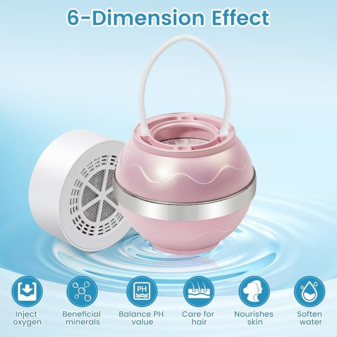 Bath Filter for Tub,Bath Water Filter for Softer Hair&Skin, 8 Stage Filtration Bathtub Water Filter 2,500 Gallons, 6 Dimensional Effect，BPA Free Easy to Install for Home, Hotels&Spa（Light Pink）