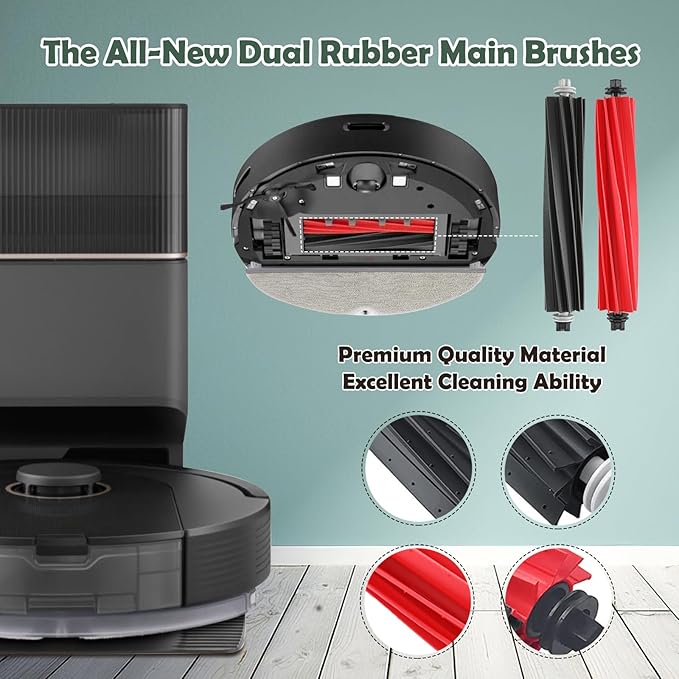 Q5 Pro Accessories Kit Replacement Compatible with Roborock Q5 Pro / Q5 Pro+ / Q8 Max / Q8 Max+ Robot Vacuum, 1 Dual Main Brush, 4 Mop Cloth Pads, 6 Side Brushes, 4 Washable Filter, 1 Tool