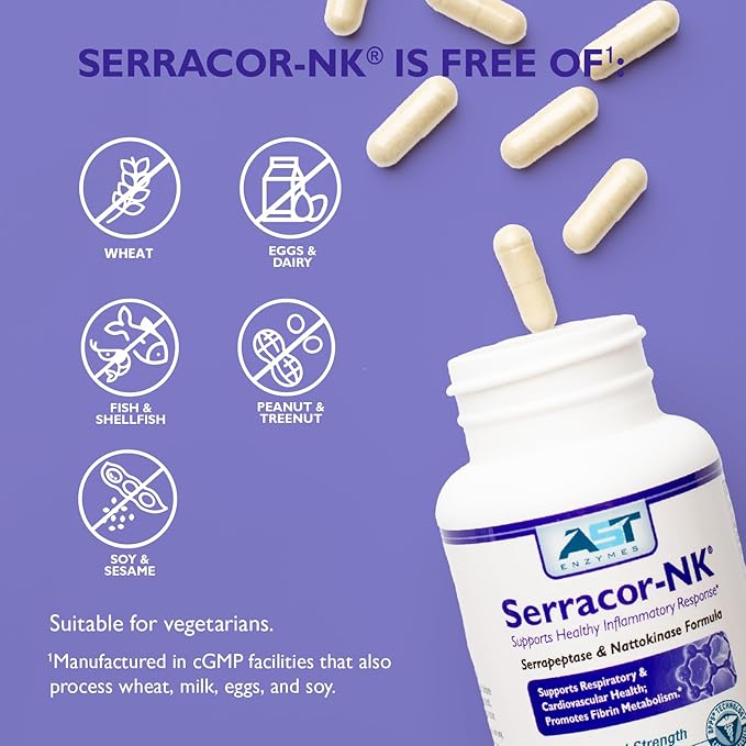 AST Enzymes Serracor-NK –Proteolytic Systemic Enzyme Formula – Contains Acid-Resistant Serrapeptase and Acid-Resistant Nattokinase – 90 Vegetarian Capsules