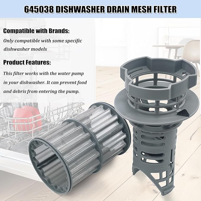 UPGRADED 645038 Dishwasher Drain Mesh Filter - 00645038 Dishwasher Filter Replacement 00651097