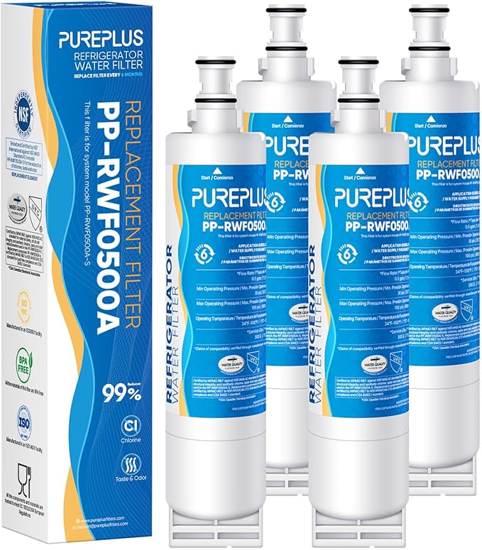 PUREPLUS 4396508 Refrigerator Water Filter, Replacement for EDR5RXD1, EveryDrop Filter 5, 4396510, 4392857, Kenmore 46-9010, 9085, LC400V, WF-NLC240V, RFC0500A, WF285, W10186668, 4Pack
