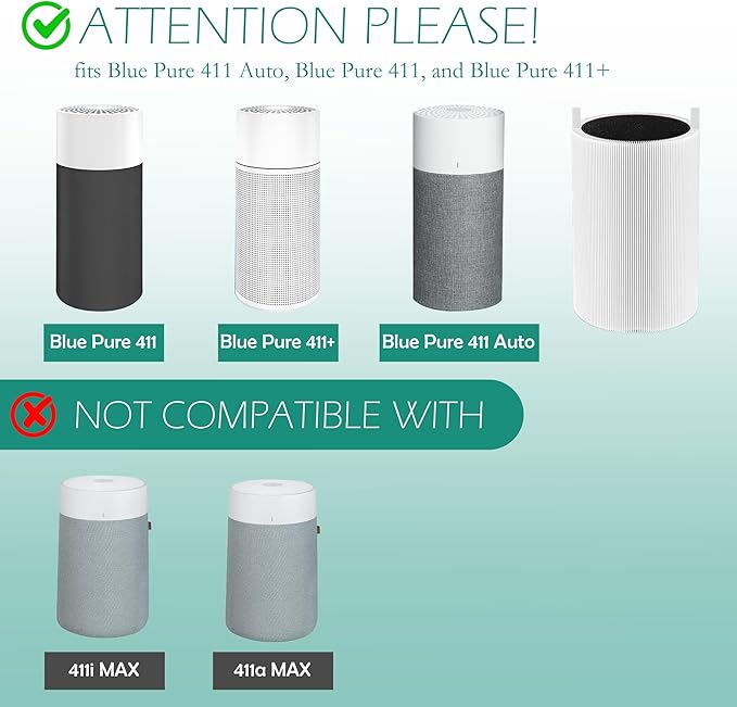 TOMORAL 411 True HEPA Replacement Filter Compatible with Blueair Blue Pure 411/3210 serie Air Purifiers, fits Blue Pure 411/411 Auto/411+, 2-Pack