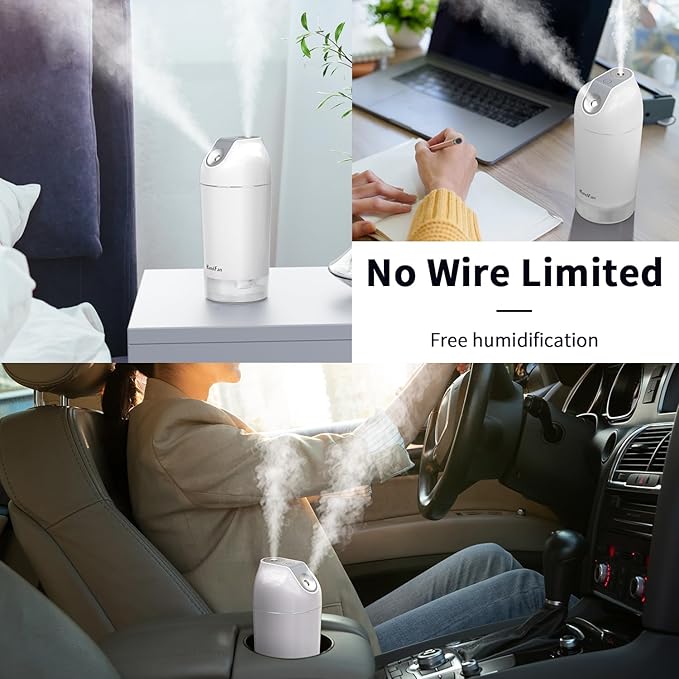 HandFan Small Portable Humidifier Rechargeable, 140ml/h Wireless Ultrasonic humidifier Battery Operated, Mini Personal Cordless Cool Mist Humidifiers, for Bedroom Office Travel Car Plants(Gray)