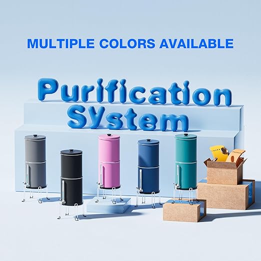 Purewell 3-Stage 0.01μm Ultra-Filtration Gravity Water Filter System, 304 Stainless Steel Countertop System with 2 Filters, Metal Water Level Spigot and Stand, Reduce 99% Chlorine, 2.25G, PW-OB-K
